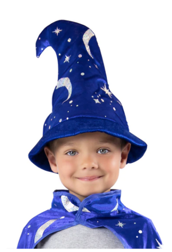 Wizard hat with moon and stars for children's pretend and playtime costume.