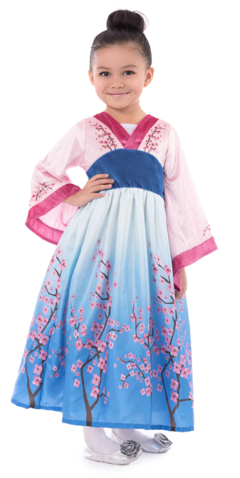Little girls Japanese style princess costume dress up with cherry blossoms.