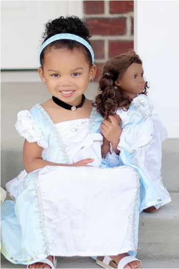 Girls Disney Princess Dress for Girls and matching dolls and dresses.