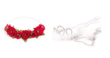 Flower headbands and tiara wand sets for dress up and playtime.