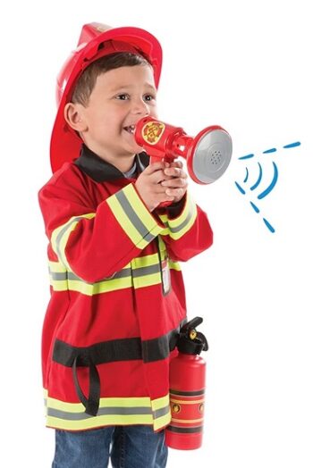 Firefighter costume for kids with megaphone.